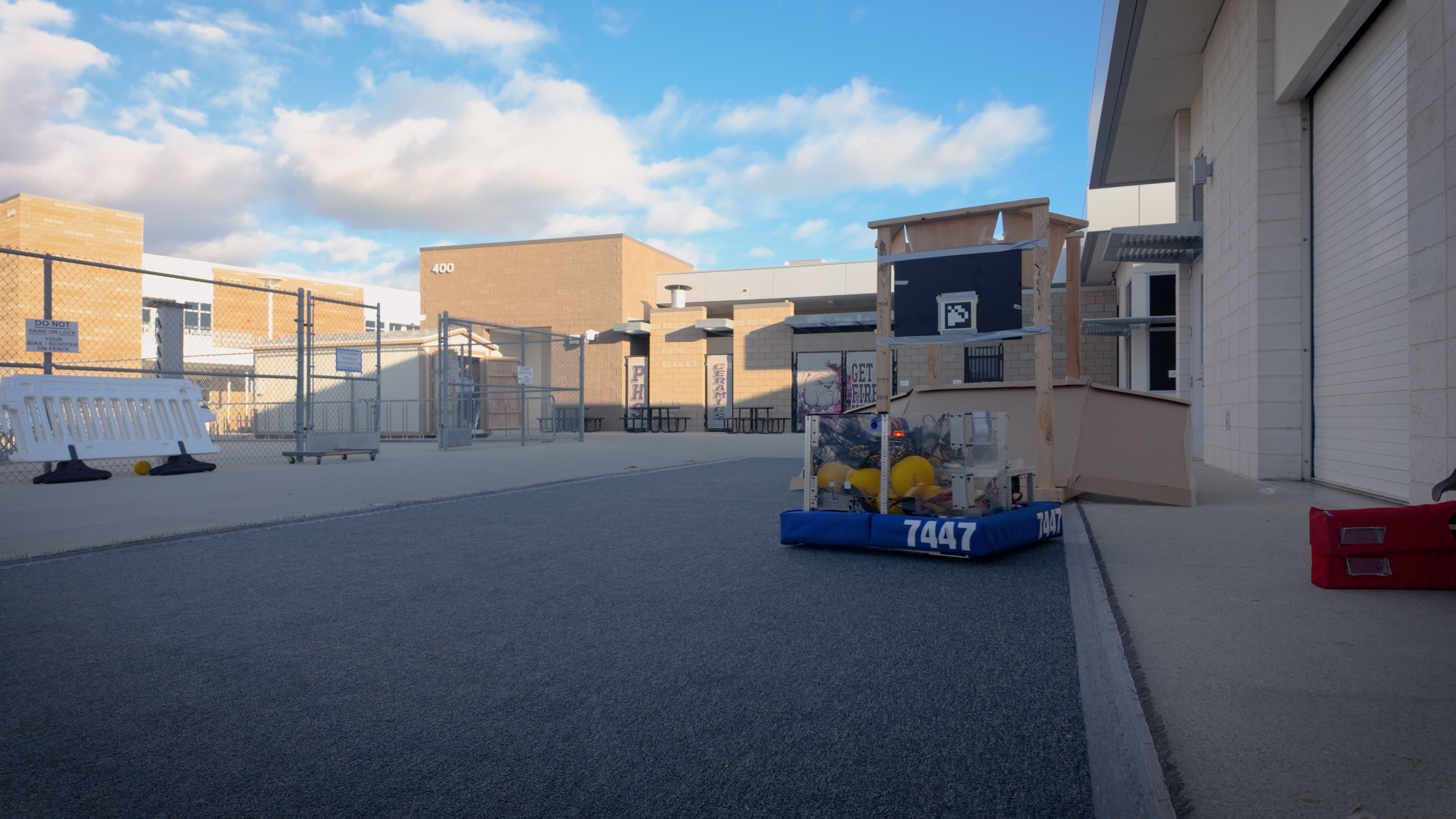 Our 2026 robot parked outdoors during a 2026-season photo session.