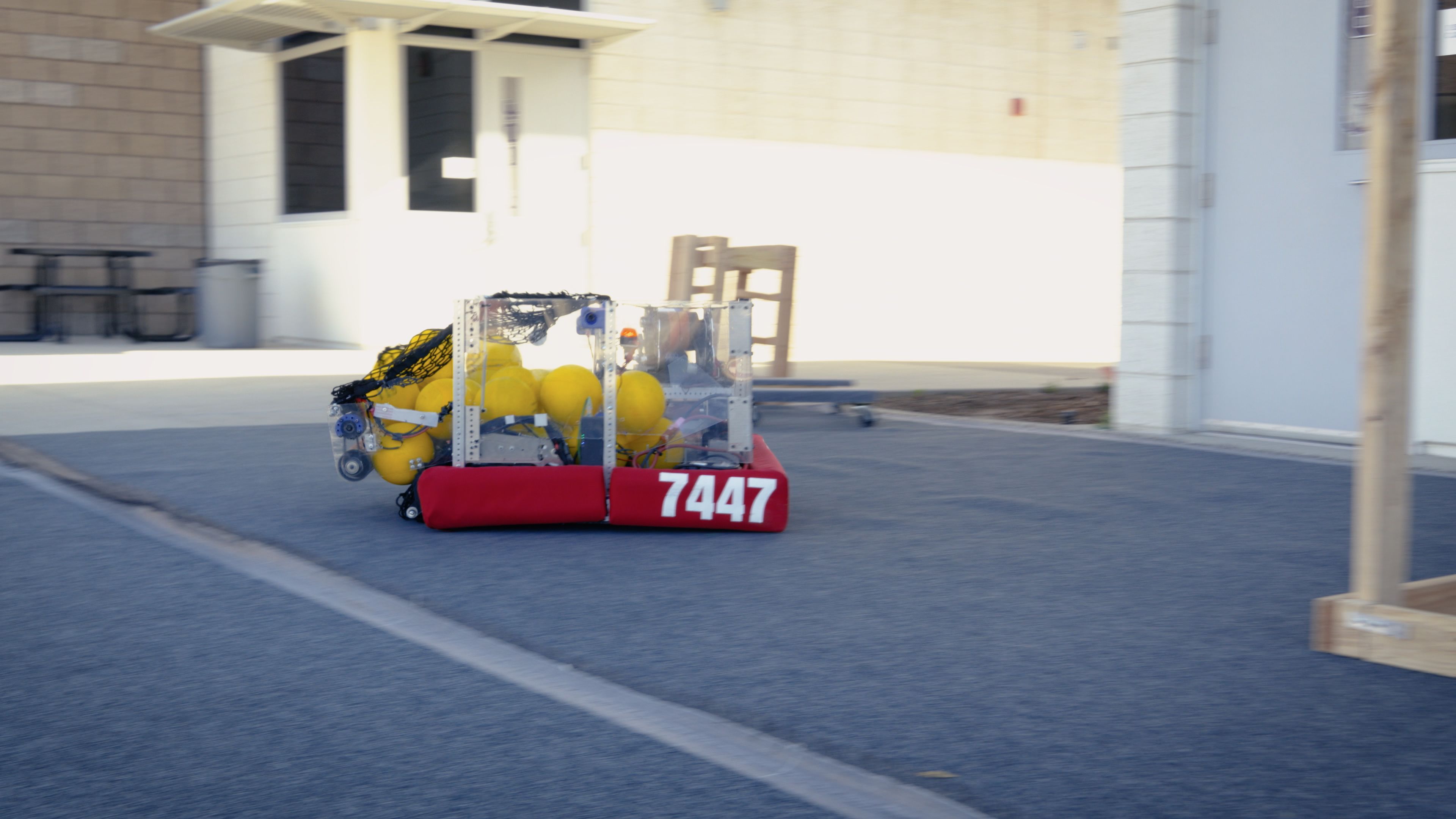 Our 2026 robot driving outdoors during testing.